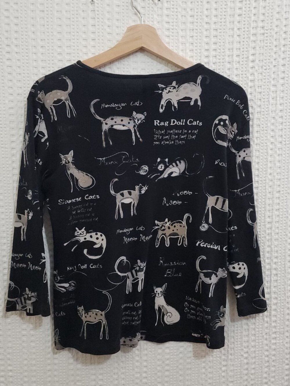 Vintage Jess & Jane Cat Print Top USA Small Black Artsy Graphic Tee - Picture 3 of 12